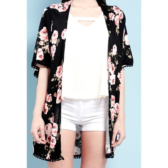 Black & Pink Floral Print Cover Up - Picture 5 of 10